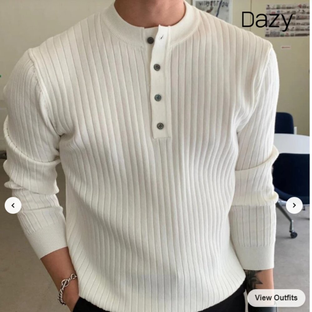 Men's Half Button Ribbed Knit Sweater